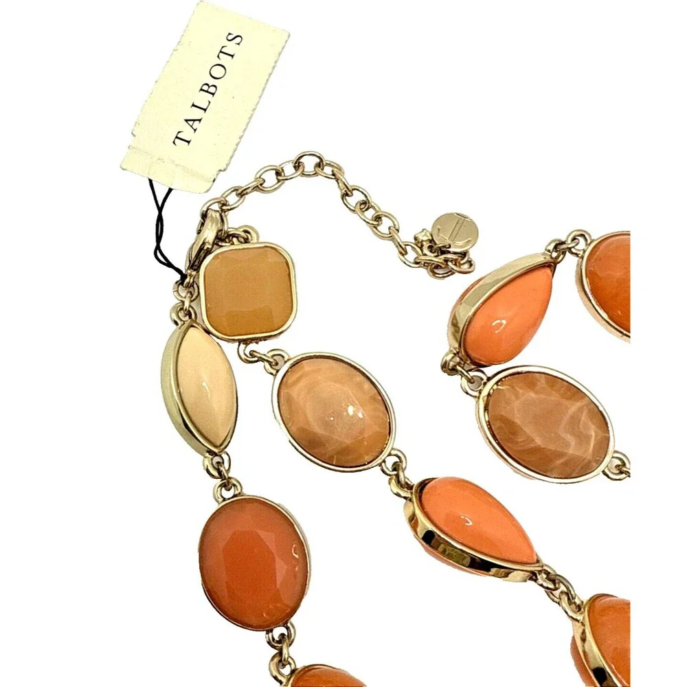 NWT TALBOTS Statement Necklace Peach Orange Tan Gold Tone Links 36-38